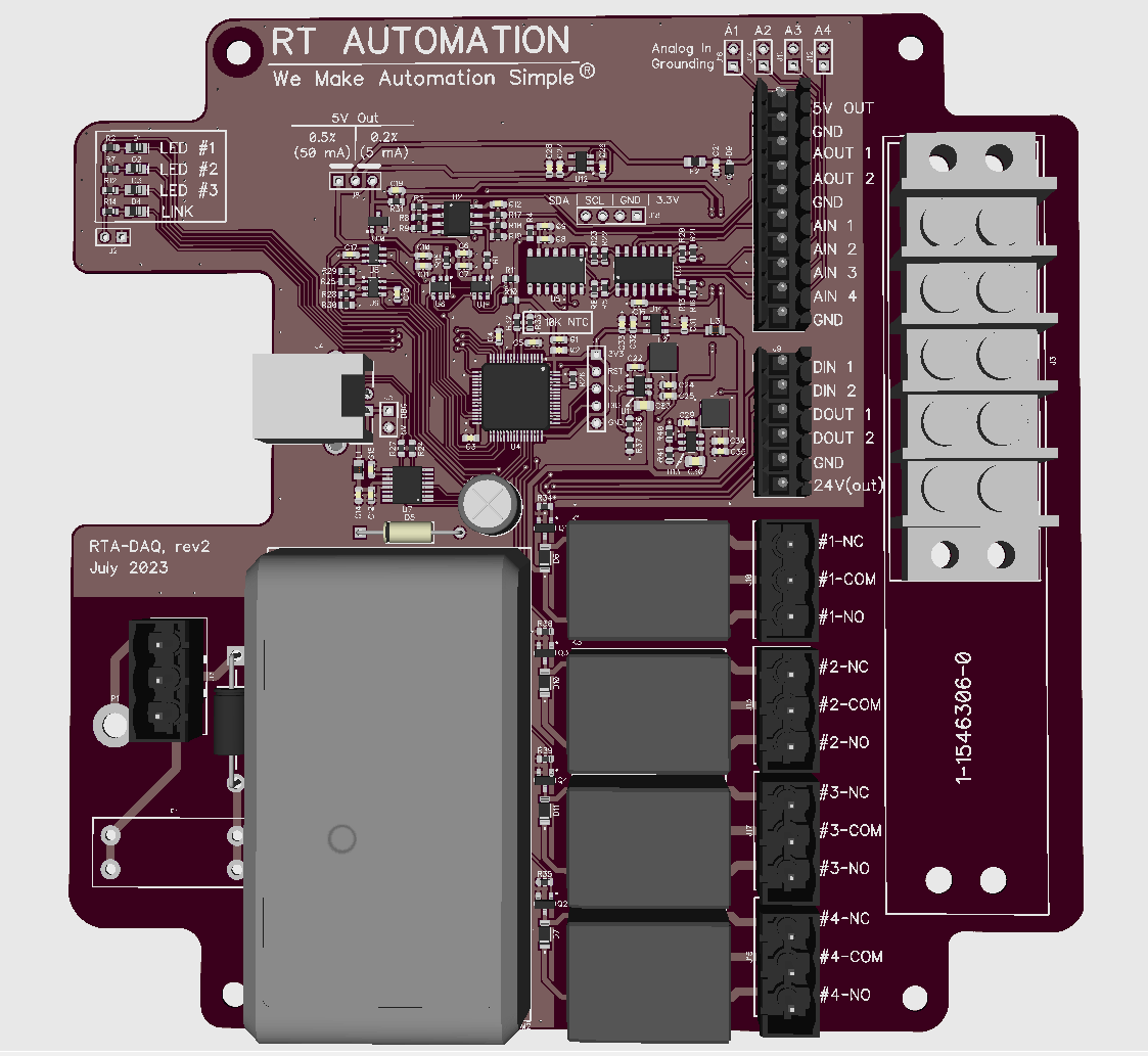 MeasureDAQ(TM) PCBA board w/ Mean Well IRM-30-24 power supply installed